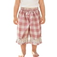 thumbnail image 5 of SGMVNU Girls Checked Pants Summer Lightweight Elastic Waist Cotton Pants Casual Baggy Trousers with Ruffle Lace , Size 8-10 Years, Pink-Plaid, 5 of 6