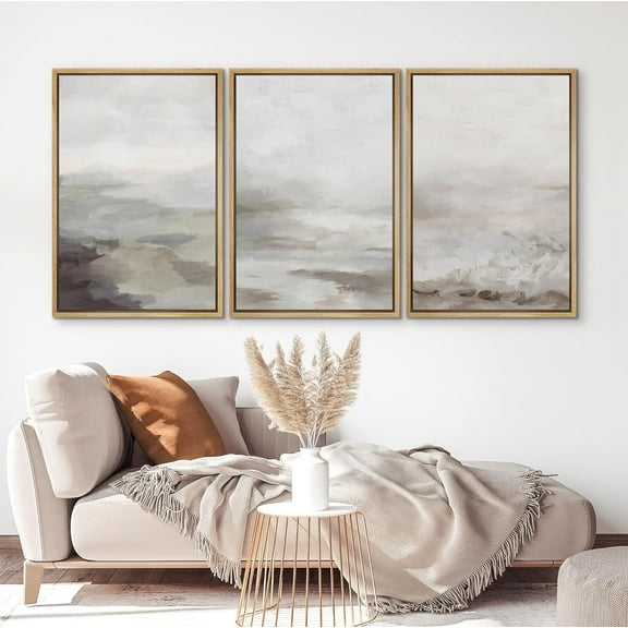 PixonSign Framed Wall Art Set Pastel Watercolor Brown Sky Landscape Nature Wilderness Scenic Modern Art Decorative Minimal Relax/Calm for Living Room, Bedroom, Office - 24"x36"x3 Natural