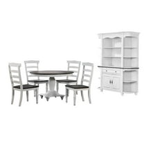 French Chic 7P 48" Round 30-36"H Dining Table Set China Cabinet White/Brown Wood