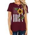 thumbnail image 3 of Xuanfei Women Independence Day Sunflower Print Crew Neck Short Sleeve Top, 3 of 7