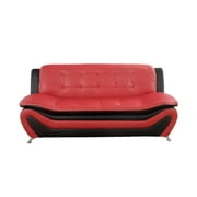 Beverly Fine Furniture 2 Piece Faux Leather Contemporary Living Room Sofa, Loveseat Set. Black&Red