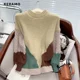 thumbnail image 2 of Suéter holgado de manga larga para mujer, estilo vintage de invierno, con cuello redondo y retazos, estilo informal, 2023, 2 of 5