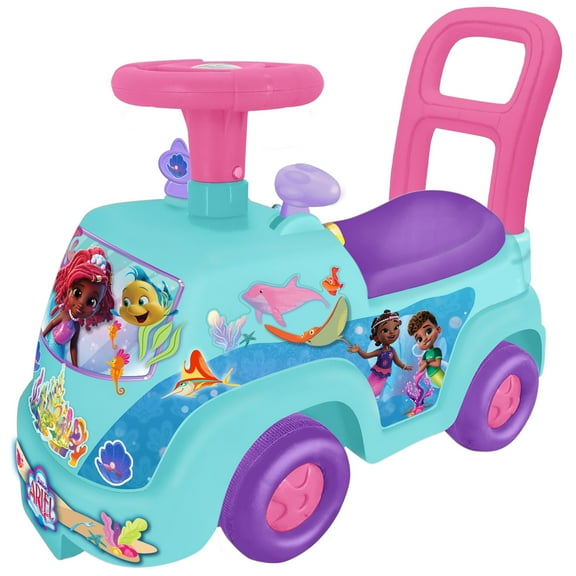 Kiddieland: My First Adventure Ride-On - Ariel Sea - Disney Light & Sound Foot-To-Floor Vehicle, Interactive Dashboard, Push Handle, Toddlers 12mo 
