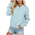 thumbnail image 2 of Admvng Womens Baseball Bomber Jacket Waffle Knit Zip Up Zipper Pocket Cropped Lightweight Casual Coat, 2 of 5