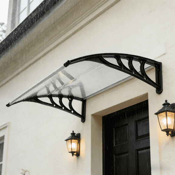 Ktaxon 40"x32" Patio Window ABS Awning Front Door Canopy Patio Cover Yard Garden (Black Frame & Transparent Shade)