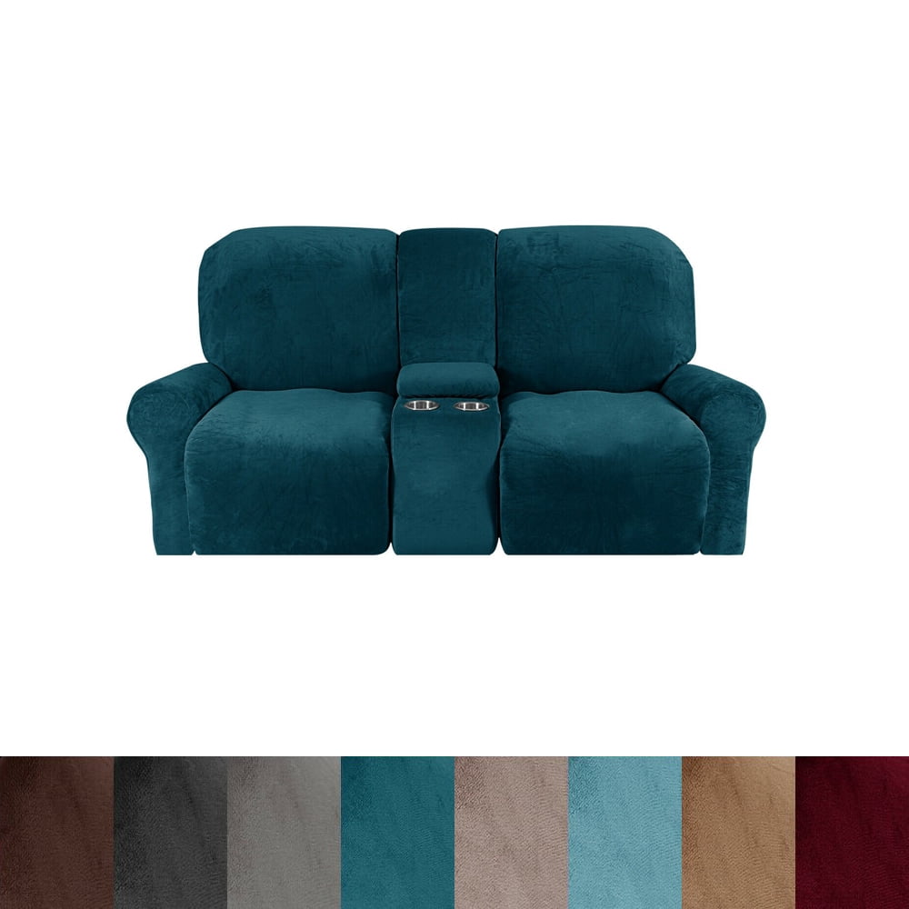 Loveseat Recliner Cover with Center Console, Stretch Velvet Recliner