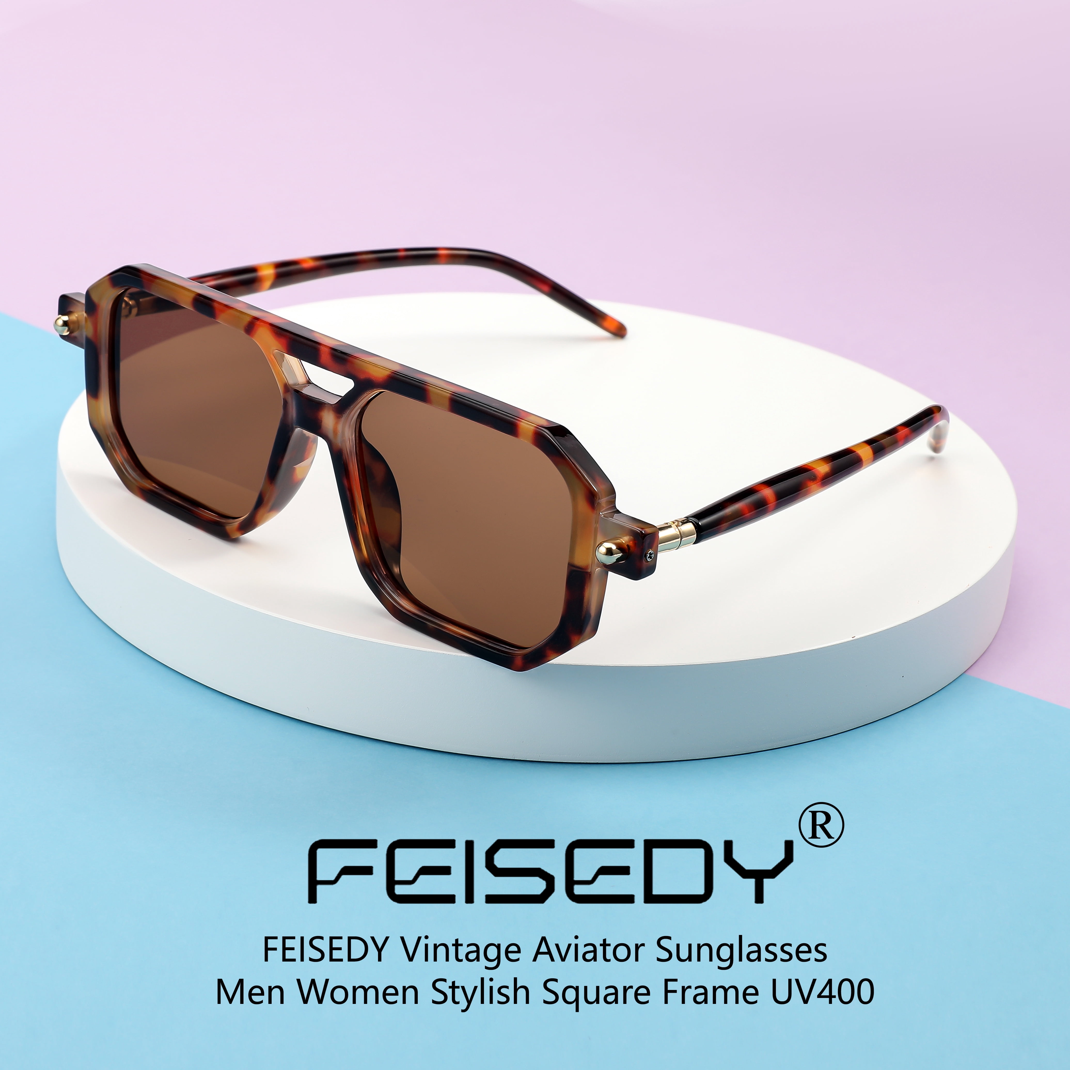 FEISEDY Vintage Square 70s Flat Aviator Sunglasses Women Men 