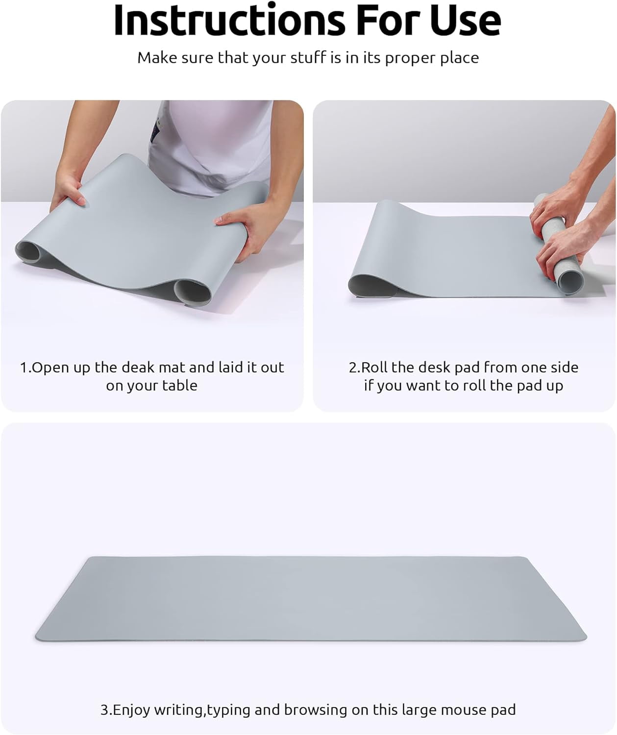Leather Desk Pad Protector, Office Desk Mat, Large Mouse Pad, Non-Slip PU Leather Desk Blotter, Laptop Desk Pad, Waterproof Desk Writing Pad for Office and Home (Light Grey, 35.4" x 17")
