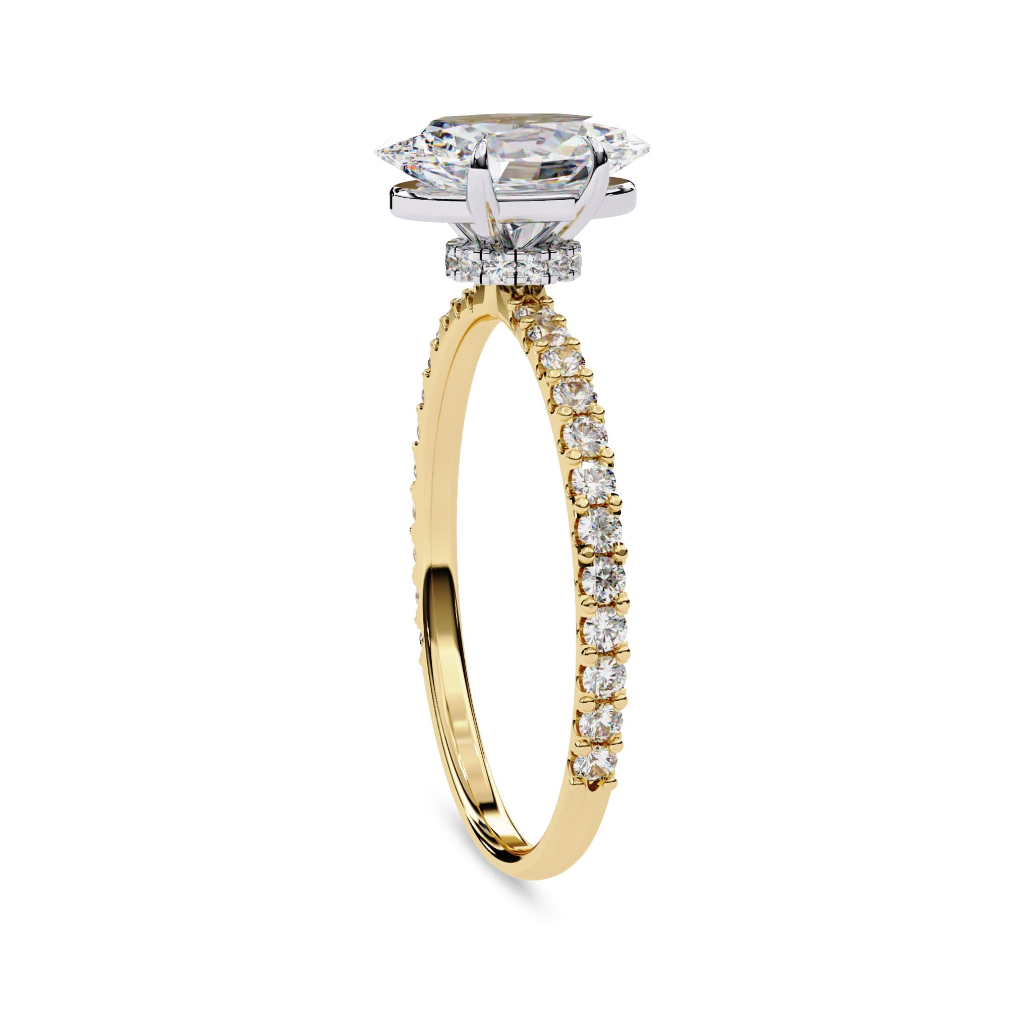 AFFY Hidden Halo Engagement Rings for Women Center 9x6mm Oval and Round Cut Lab Created Moissanite Solitaire Wedding Anniversary Ring in 10K Solid Yellow Gold Size-9