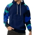 thumbnail image 2 of Men’s Pullover Hoodie Long Sleeve Drawstring Hooded Sweatshirt Raglan Sleeve Camouflage Print Casual Loose Fit Top Dark Blue L, 2 of 5