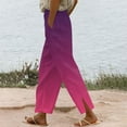 thumbnail image 2 of Bovxnpu Plus Size Pants For Women, Womens Cotton Linen Pants Drawstring Casual Trousers with Pockets, Women's Cotton And Linen Straight Leg Pants With Side Slits M, 2 of 6