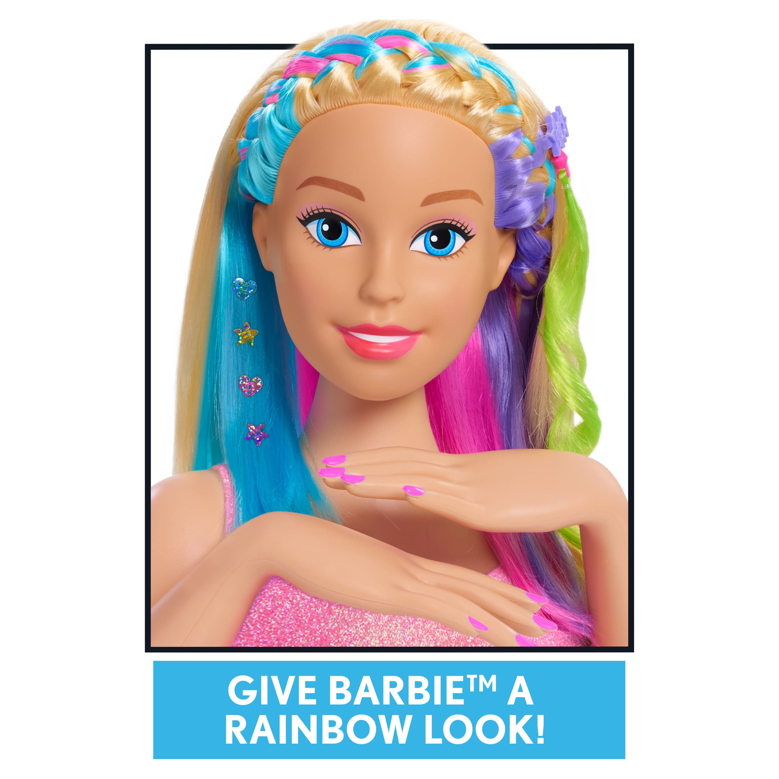 Barbie Rainbow Sparkle Deluxe Styling Head, Black Hair, Kids Toys for Ages 3 Up, Gifts and Presents, Size: 15.5 inches; 6.88 inches; 12.75 Inches