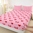 thumbnail image 4 of Manfei Pink Red Bow Loves Bed Sheets For Girls,Happy Valentine Print King Sheets For Adults,4-Piece, 4 of 6
