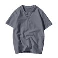 thumbnail image 3 of Mens T Shirts Casual Henley Shirt Solid Color Short Sleeve Button Summer Casual Loose T-Shirts, 3 of 6