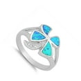 thumbnail image 4 of CHOOSE YOUR COLOR Tree Clover White CZ Blue Simulated Opal Ring .925 Sterling Silver Band Female Size 8, 4 of 4