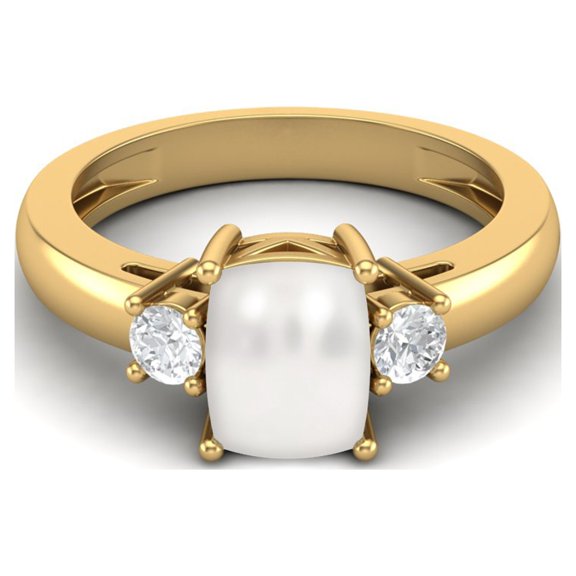 8X6 Cushion Shape Pearl Three Stone Ring in 925 Sterling Silver Gold Vermeil Dainty Engagement Promise Valentines Day Gifts Ring for Women