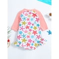 thumbnail image 3 of Suealasg Kids Girls Summer One Piece Swimsuit 1T 2T 3T 4T 5T 6T Little Girl Long Sleeve Ruffle Starfish Donut Leaves Print Swimwear Kids Girls Rash Guard Beach Bathing Suit, 3 of 9