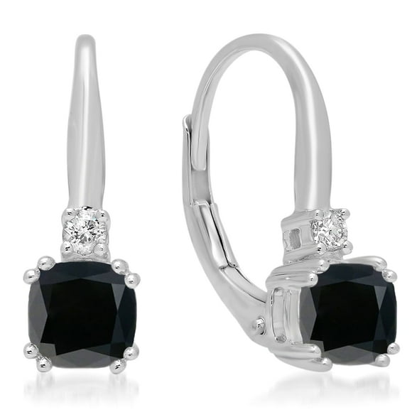 Dazzlingrock Collection Boucles d'Oreilles Pendantes pour Femme 10K 5 mm Chaque Coussin Diamant Noir et Diamant Blanc Rond, Or Blanc
