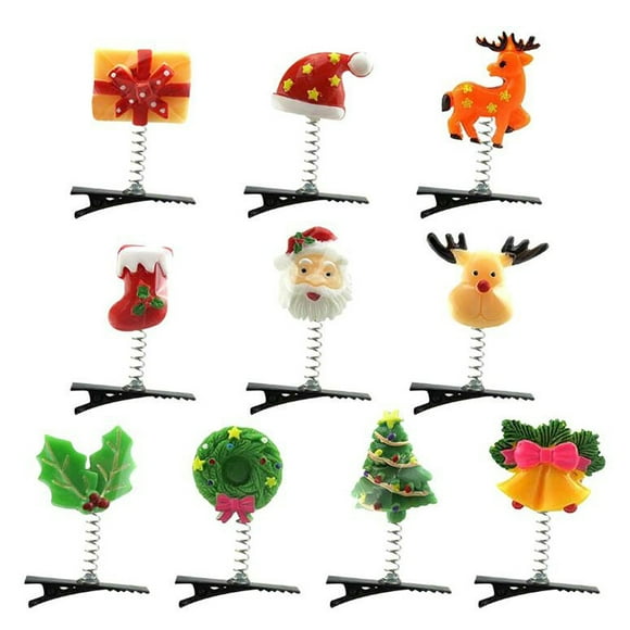 10pcs Ornements de Cheveux de Noël Épingles à Cheveux sur le Thème de Noël Épingles à Cheveux de Printemps Modèles Classiques Épingles à Cheveux Cadeau