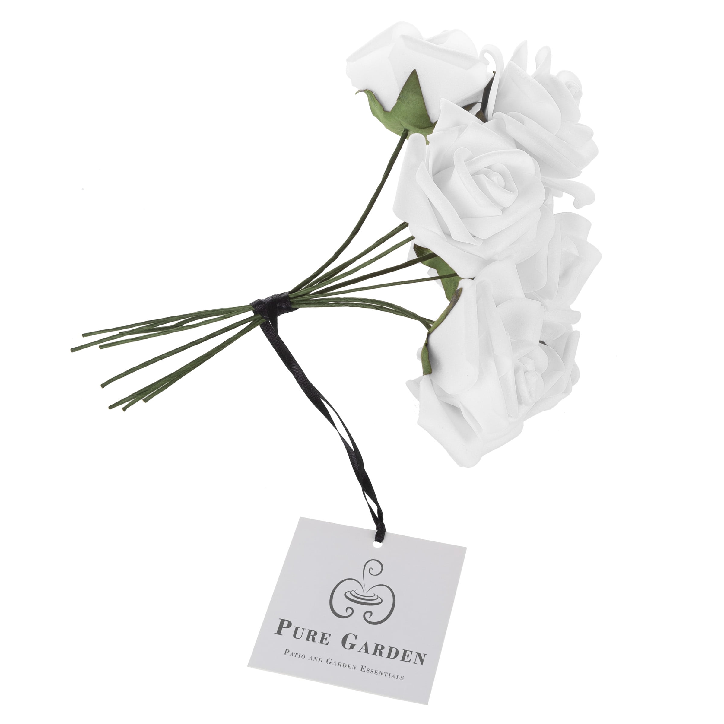 Pure Garden 50-piece Set Artificial Roses with Stems - Real Touch Fake Flowers (White)