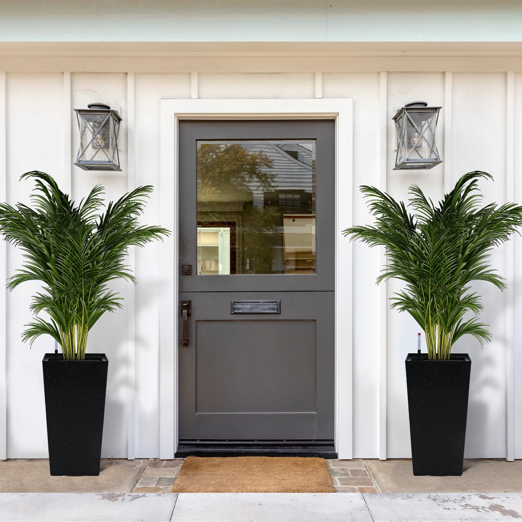 21.7" Tall Planters Set of 2,Outdoor＆Indoor Pots,High Front Porch Planter Pots with Drainage Holes＆Water Level Monitor＆Inner Bucket,Automatic Watering,for Patio,Porch,Living Room or Home Office
