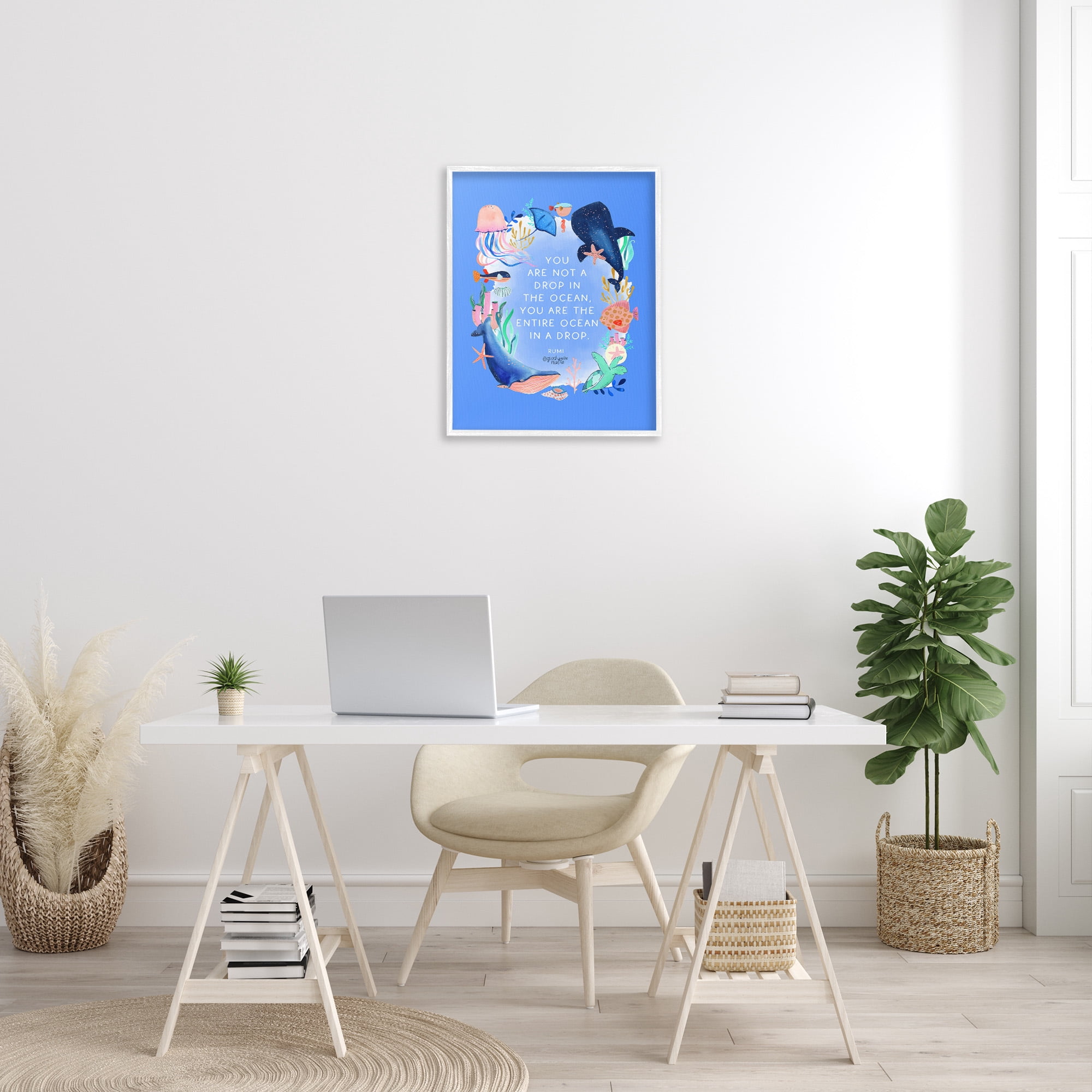 Stupell Industries Ocean In A Drop Phrase Animals & Insects Painting White Framed Art Print Wall Art, 24 x 30