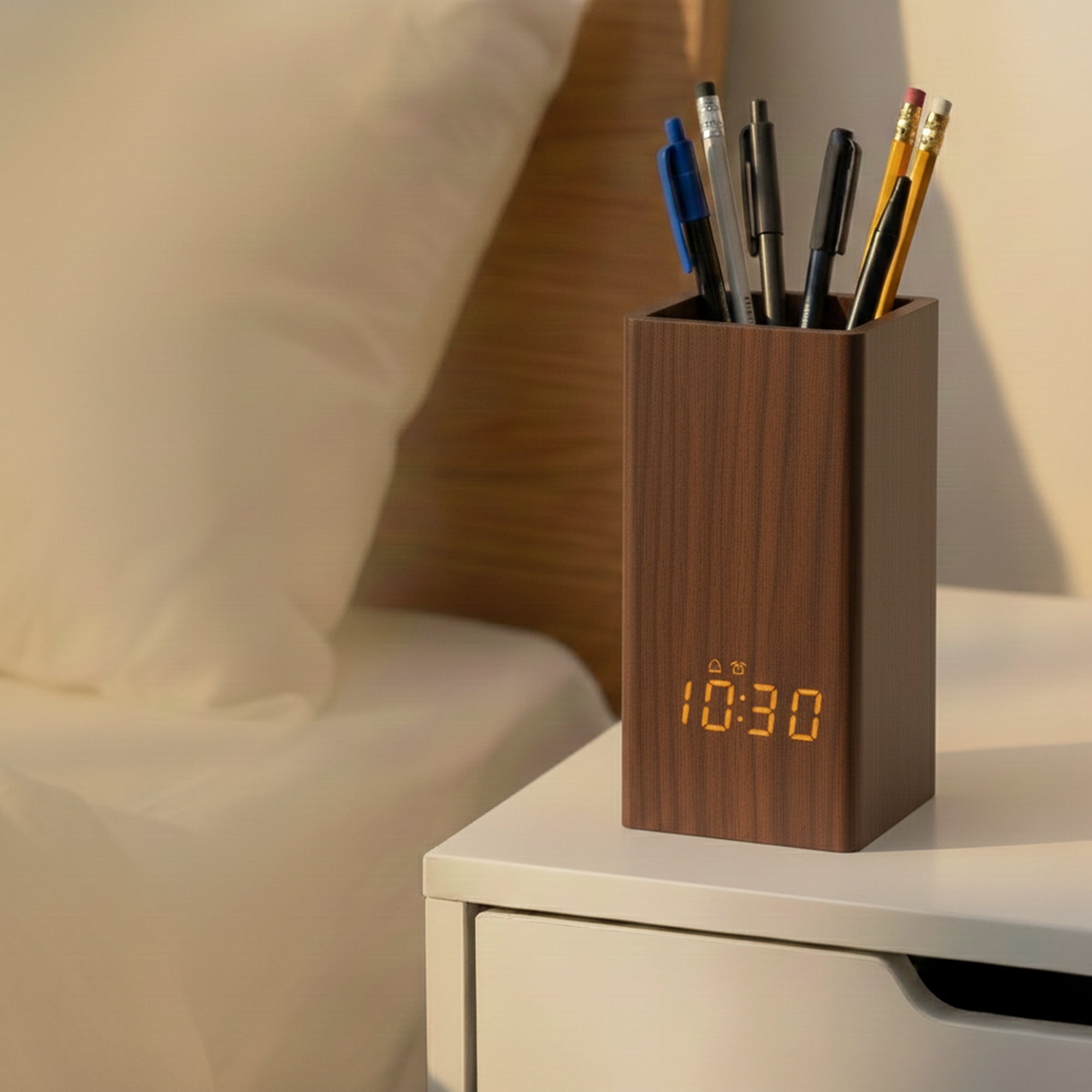 Unique Bargains Voice Wake-Up LED Alarm Clock Brown 5.5"L x 2.6"W x 2.8"H