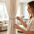 thumbnail image 3 of KFUIRDE 2Pcs Rope Curtain Tiebacks, Farmhouse Tassel Tie Backs for Window Curtains, Decorative Cord Buckle Drapery Holdbacks, Rustic Window Accessory, A, 3 of 7
