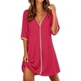 thumbnail image 3 of Asxite Plus Size Womens Pajamas Casual Loose Breathable V Neck Short Sleeve Ice Silk Solid Sleep Dress, 3 of 7