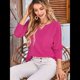 thumbnail image 4 of Blusas para Mujer, de Punto Gofre, de Larga, con Cuello en V y Muescas, Informales, Modernas, de Color Liso, Holgadas Rosa Roja XXL, 4 of 7