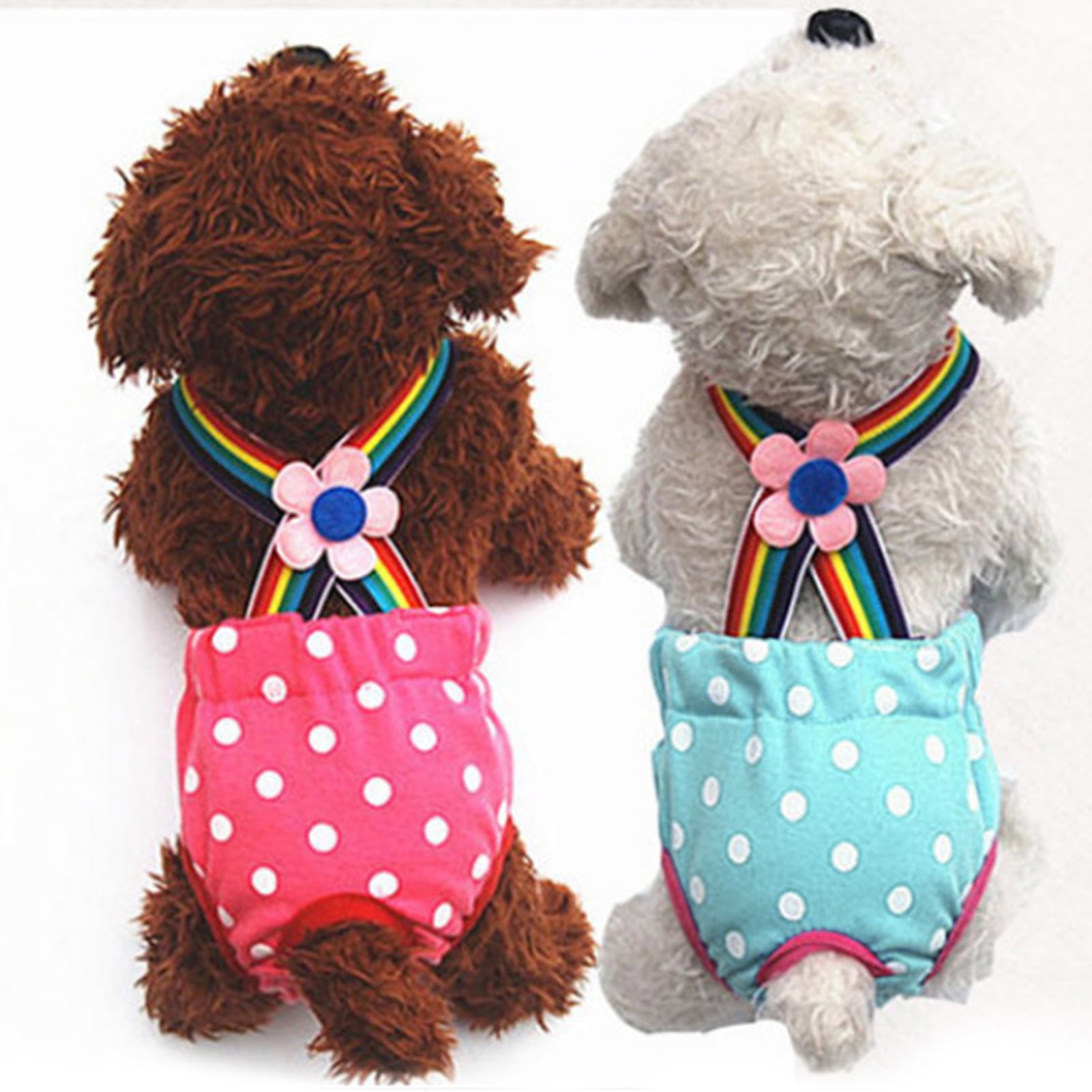 HEVIRGO 4PCS Female Dog Diaper Cute Washable Polka Dot Striped Sanitary Diaper Pet Physiological Pants for Home,Polka Dot Pink,S