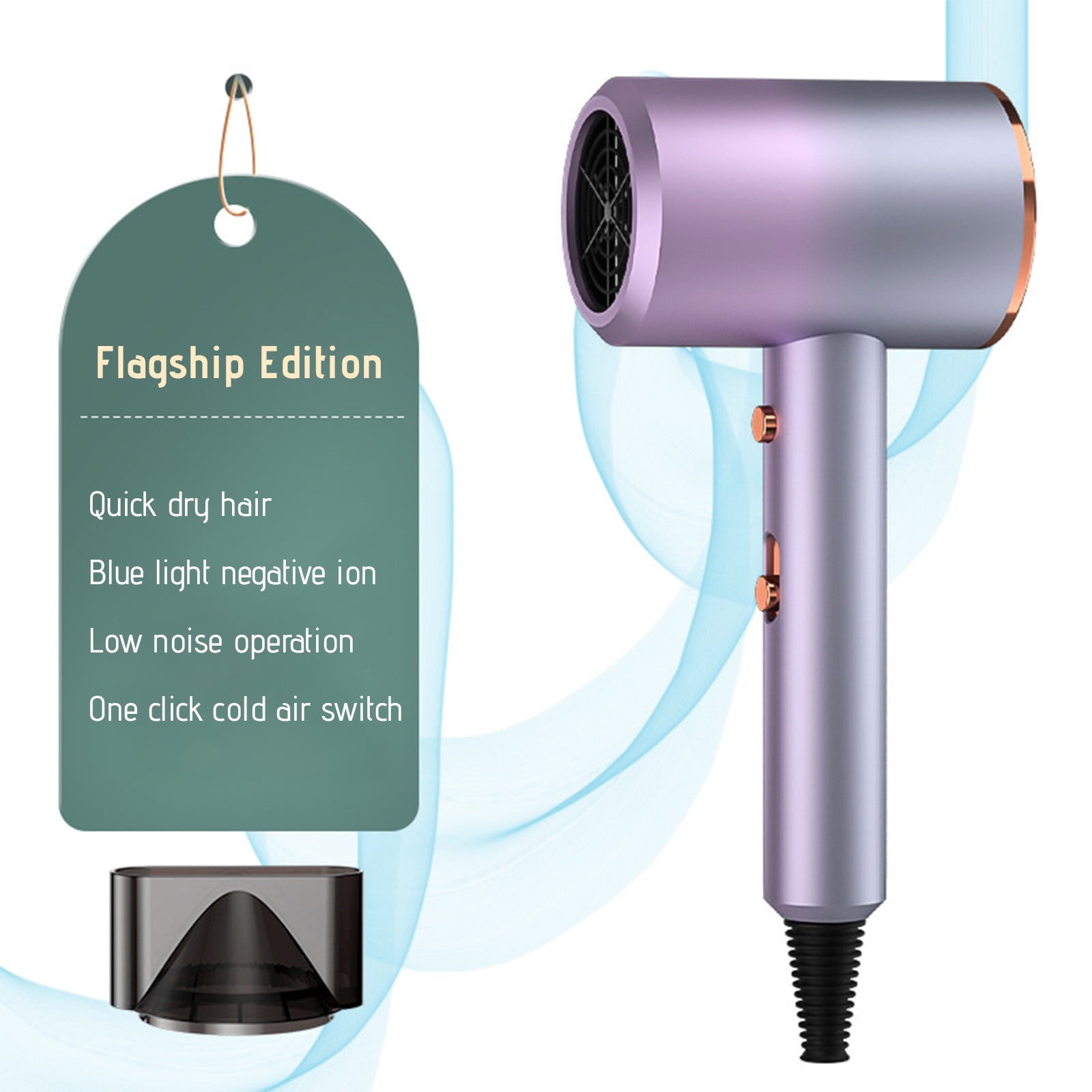 Negative Ion Hair Dryer, Compact Portable Blow Dryer, Fast Drying Hair Styling Tool, Quiet Operation with Diffuser, Home and Travel Use