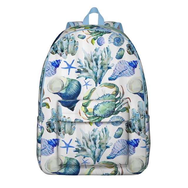 Tropical Nautical Marine Travel Backpack Lightweight Canvas Bookbag with Ocean and Coral Pattern Comfortable Carrying Anti-theft Features Large Capacity for Outdoor Activities and Short-Term Travel