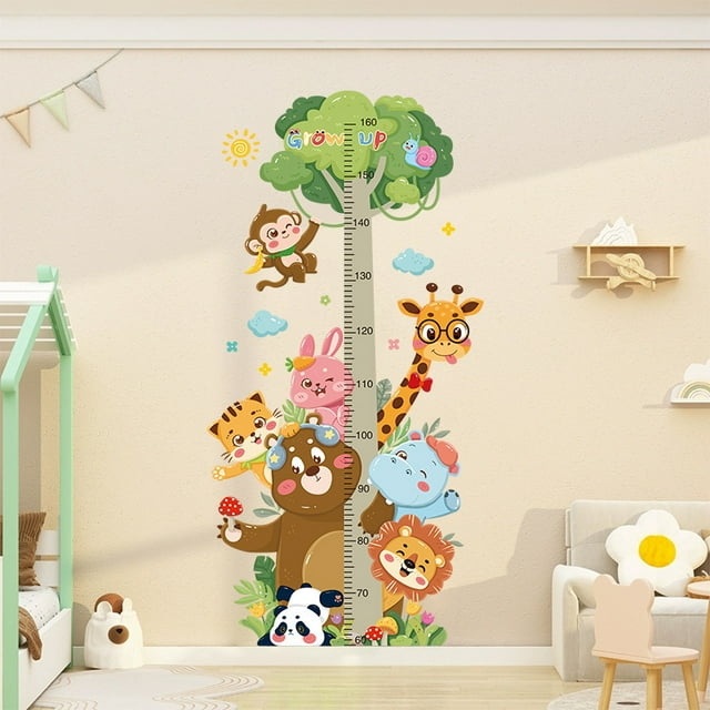 Adhesivos de pared con gráficos de altura con dibujos animados de jirafa de animales de la jung
