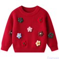 thumbnail image 2 of Fozruso Girl's Floral Crew Neck Sweater Long Sleeve Drop Shoulder Knitwear Cozy Pullover Top,Red, 2 of 6
