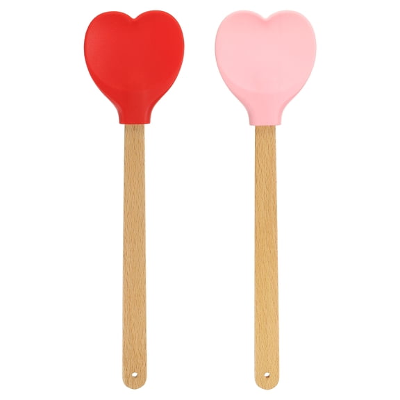 Uxcell 1 Pack Silicone Spatula with Wooden Handle, Heart Shaped Spatulas Heat-Resistant Non Stick Cake Scraper for Cooking Utensil Stirring Baking, Pink, Red