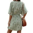 thumbnail image 3 of Robe pour Femme à Col en V Vêtements d'Été Robe Courte Imprimée Florale Robe à Manches Hautes, Vert, TG, 3 of 7