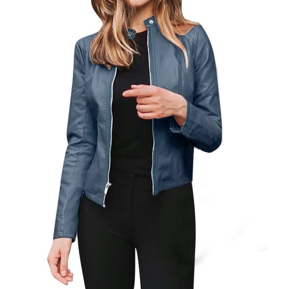 Kcodviy Women Casual Solid Full Face Jacket Women Zip Snap Stand Long Fleece Fitted Jacket Women Sleeve Short Cardigan Slim Lightweight Fleece Full Zip Women Jacket Coat Top