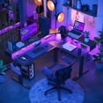 thumbnail image 2 of FEZIBO Triple Motor L Shaped Stadning Desk with LED Strip & Power Outrlets，63 inches Height Adjustable Stand up Corner Desk with Ergonomic Monitor Stand, Black Frame/Black Top, 2 of 9