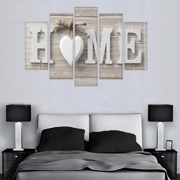 Greyghost 5PCS Home Decoration Canvas Painting Modern Wall Art Decor, White HOME Sweet Heart Modern Decor, for Living Room Bedroom Bathroom Kitchen