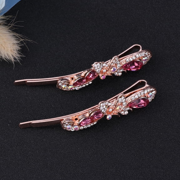 Minkissy 2Pcs Pink Butterfly Hair Ornaments Crystal Barrettes Hairclip for Attractive Hair Decoration
