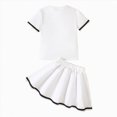 thumbnail image 4 of Xudanell Toddler Girl Outfits Short Sleeved Little Girl Tops and Solid Color Skirts Set White 8-9 Years, 4 of 9