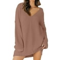 thumbnail image 3 of WTXUE Long Sleeve Dress, Women's Ladies Loose V-Neck Mid Length Dress Knit Sweater PUllover, Pink Dress for Women, Pink 2XL, 3 of 7