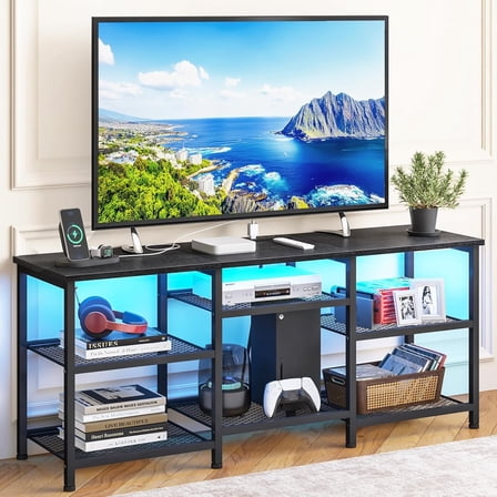 TV Stand for 55 inch TVs, Entertainment Center with Movable Shelf Panels, Power Outlet and LED