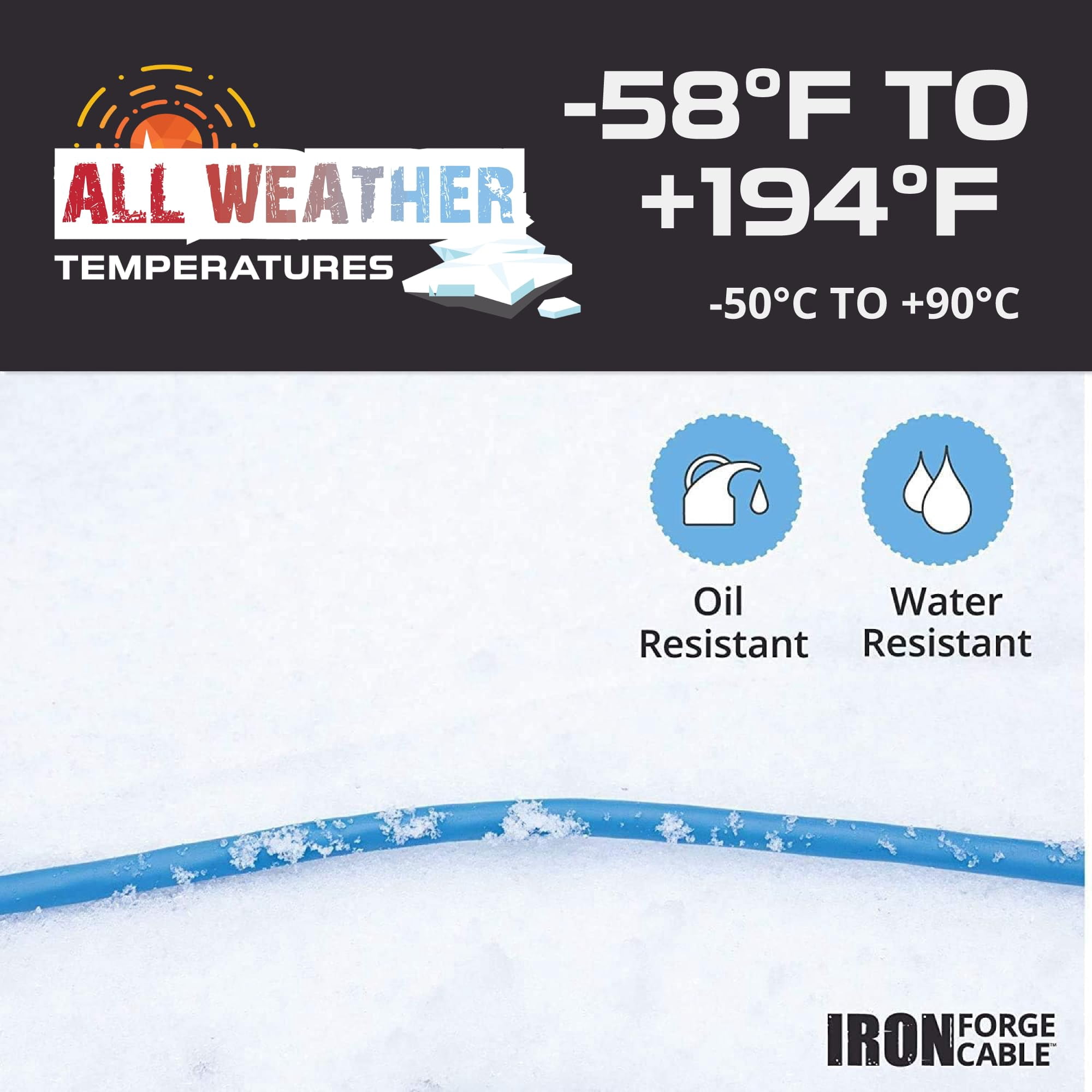 Iron Forge Cable 10 Ft 3 Outlet All-Weather Extension Cord for Outdoor & Indoor Use - 12/3 SJEOW Lighted 3 Prong Cord - for Extreme Temperatures