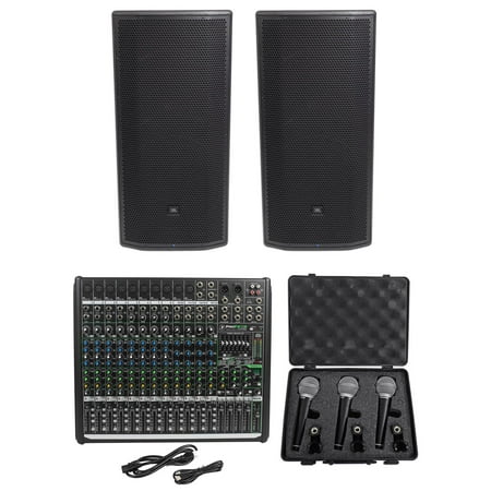 2) JBL Pro PRX835XW 15” 3-Way 1500w Active Speakers+Mackie Mixer+(3) Samson Mics