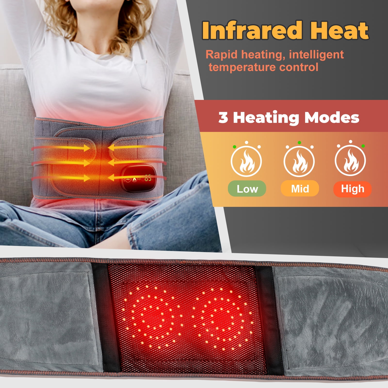 Cordless Heating Pad for Back Relief, Portable Lower Back Massager with 3 Heat 5 Vibration, 5000mAh Heated Back Brace Heating Pad for Cramps, Gifts for Women Men Mom Dad