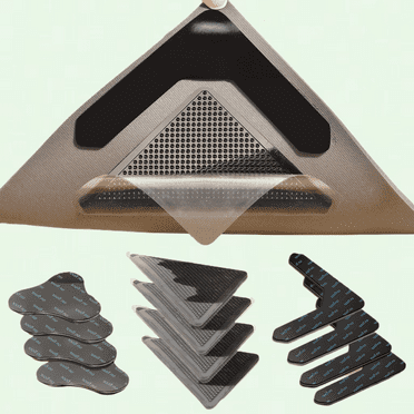 Non-Slip Rug Pads Set of 12, Corner Stabilizers for Area Rugs, Removable and Reusable Black Rug Tape Grippers