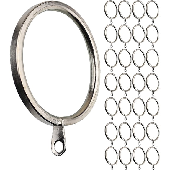 MERIVILLE Curtain Rings with Eyelets, Set of 28, 1.5" Inner Diameter, Fits Up to 1 1/4" Rod, Satin Nickel