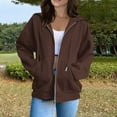 thumbnail image 2 of HaHaHappy Womens Casual Drawstring Zip Up Thick Hoodies Long Sleeve Fleece Sweatshirts Solid Jacket Coat with Pockets Coffee S, 2 of 5